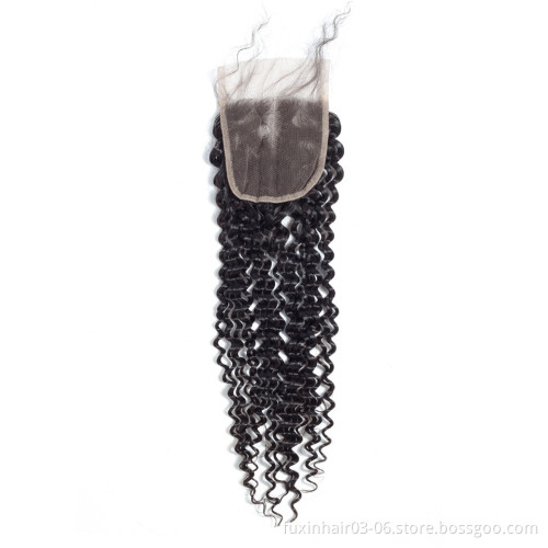 Hair Lace Closure Middle Part Deep Wave Tangle Free Sample Virgin Indian Real Mink Remy Hair Hair WEAVING Machine Double Weft